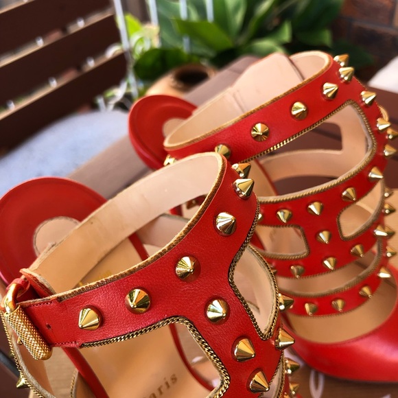 Christian Louboutin Tchicaboum 120mm Studded Orange Caged Heels 37.5 RRP$1750 - Picture 11 of 14